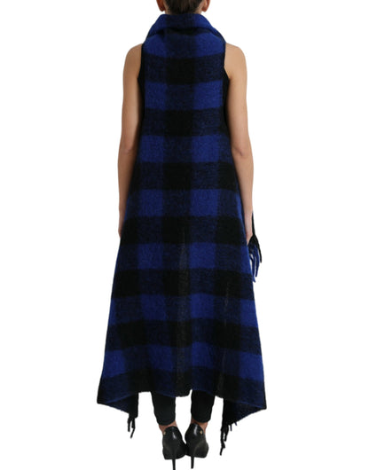 Zwart blauwe Buffalo Check Poncho jas trui