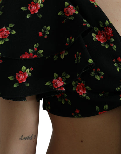 Zwarte cropped top met korte mouwen en bloemenprint