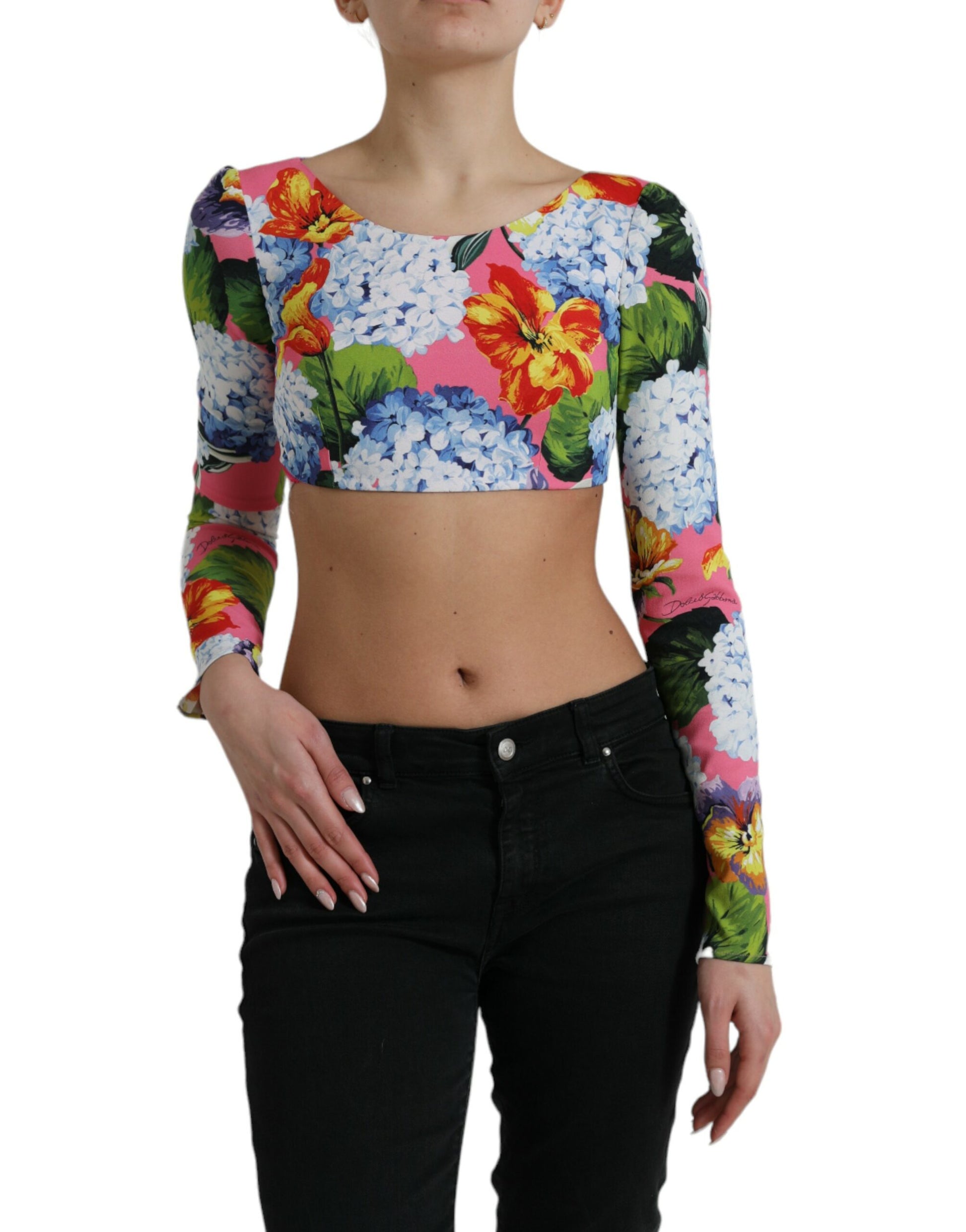 Veelkleurige crop top met bloemenprint en lange mouwen