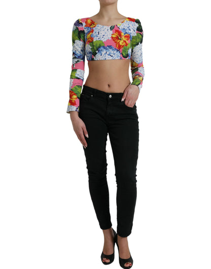 Veelkleurige crop top met bloemenprint en lange mouwen