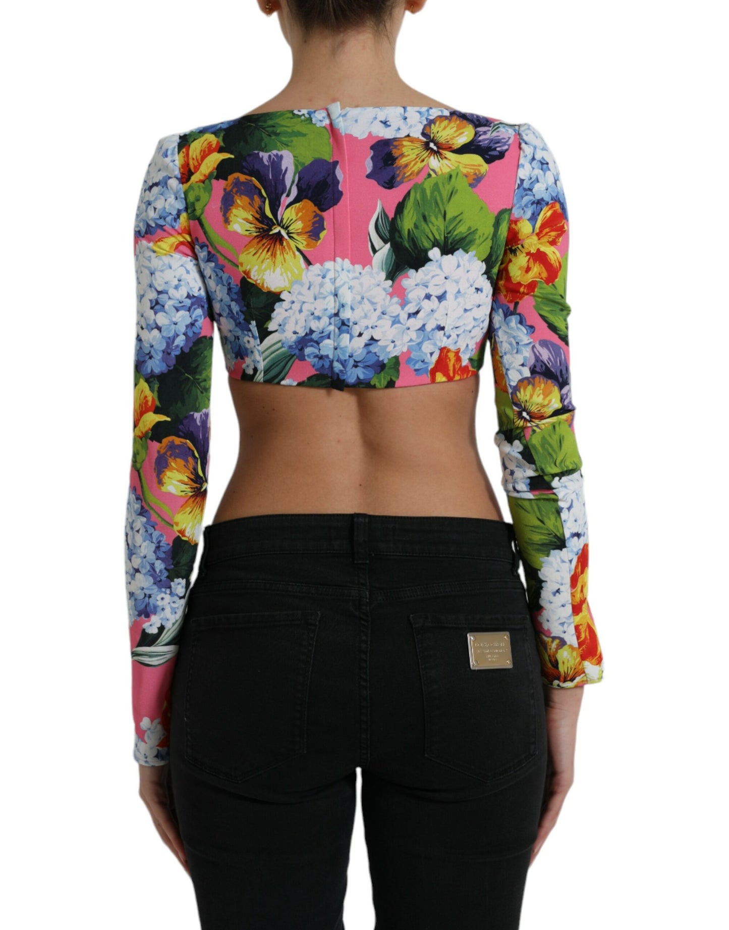 Veelkleurige crop top met bloemenprint en lange mouwen