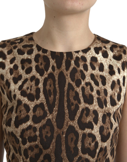 Elegante camiseta sin mangas en mezcla de seda con estampado de leopardo