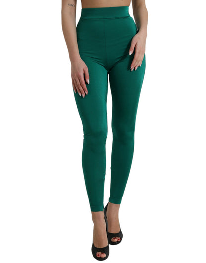 Groene nylon stretch slanke leggingbroek