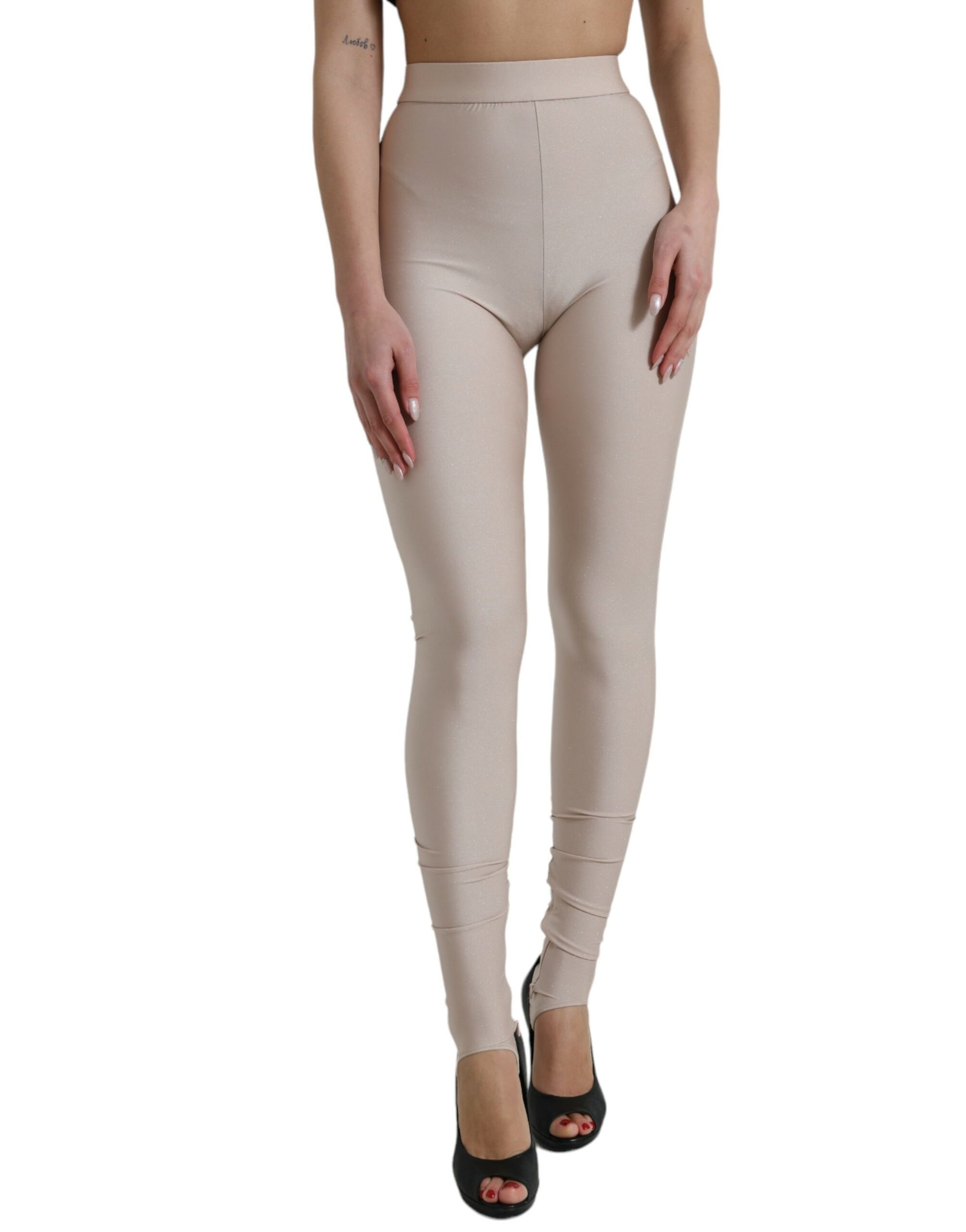 Leggings beige elegantes de cintura alta