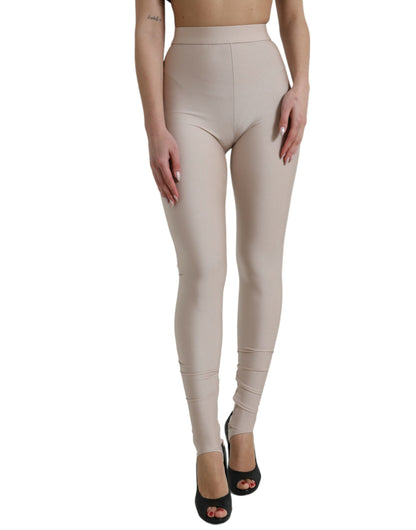 Beige nylon stretch slanke leggingbroek