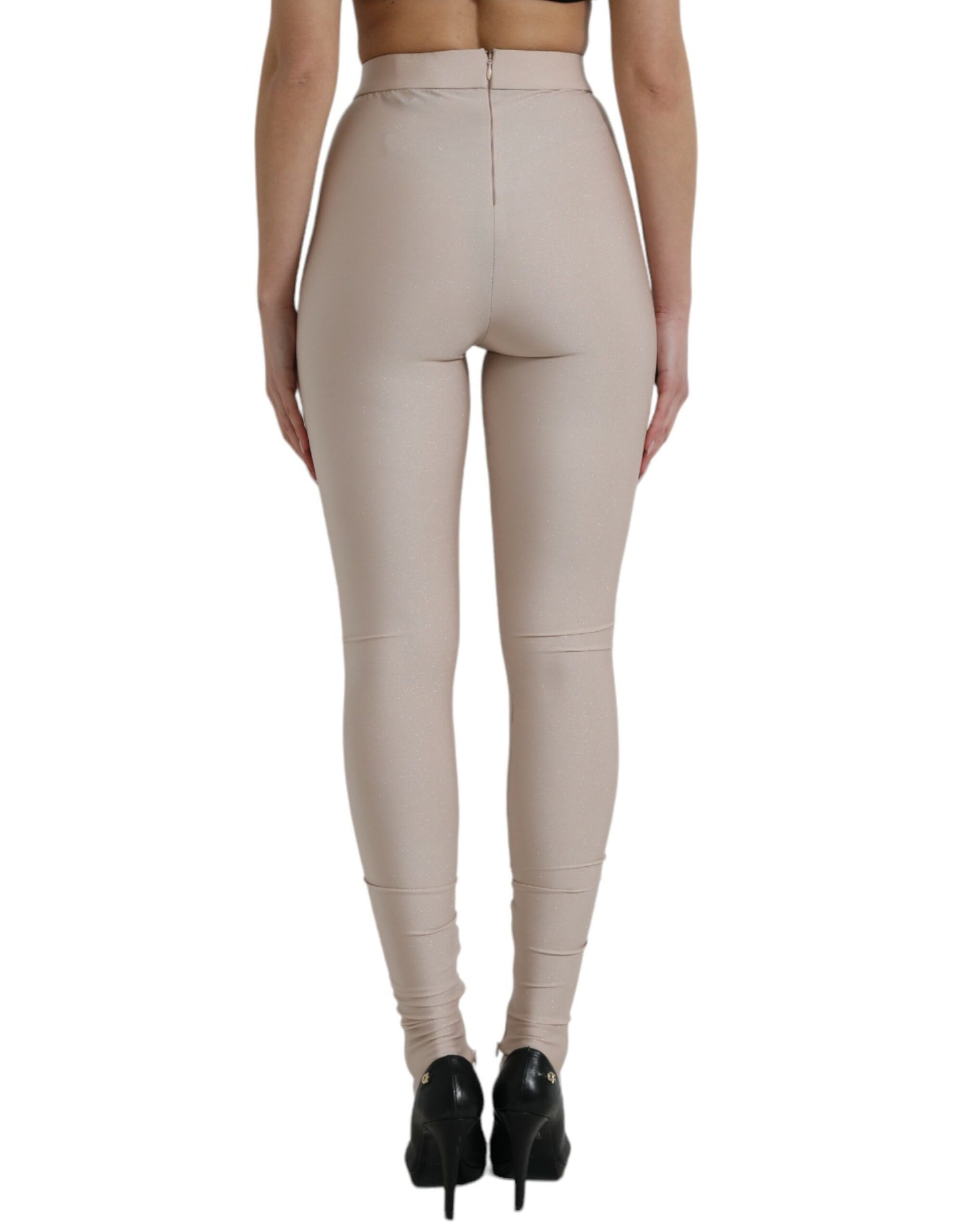 Beige nylon stretch slanke leggingbroek