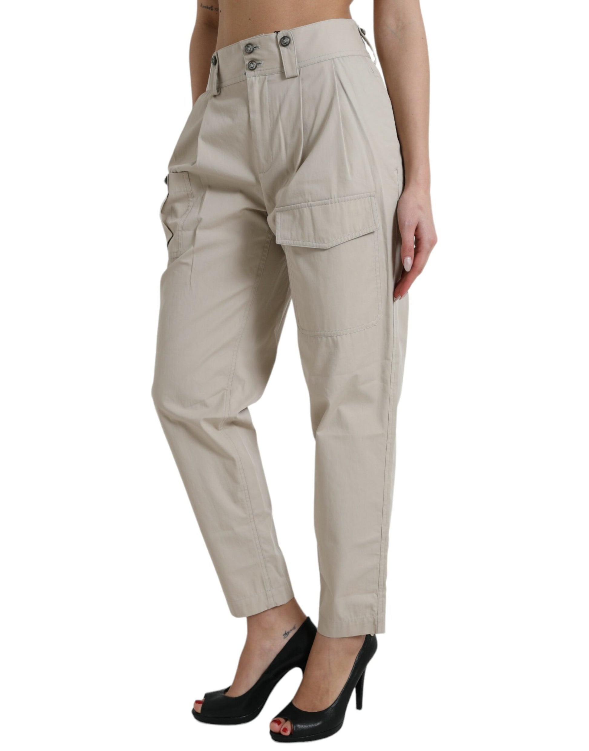 High-Waisted Tapered Fashion Pants - Beige