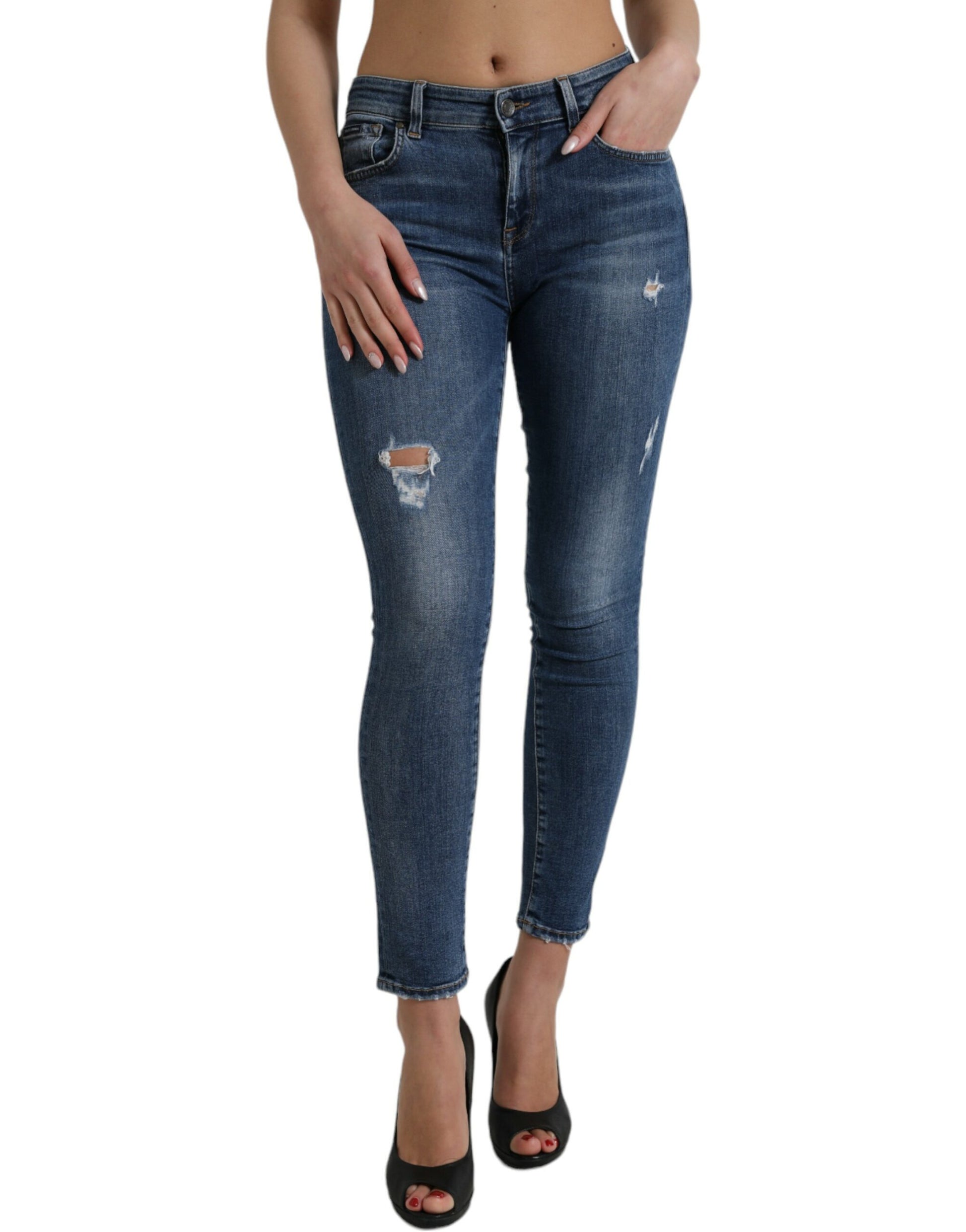 Donkerblauwe katoenen skinny jeans met stretchdenim