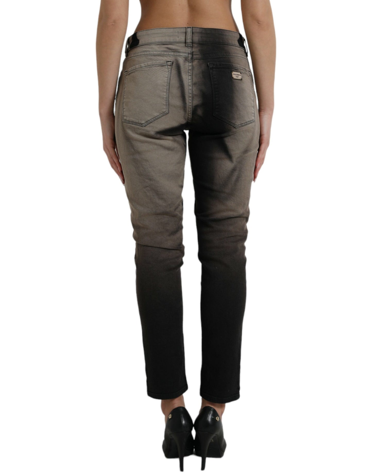 Zwartgrijze skinny jeans met tweekleurig denimlogo