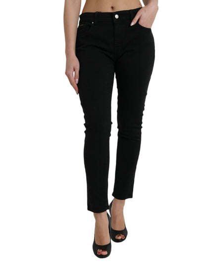 Elegant Mid Waist Stretch Jeans in Black