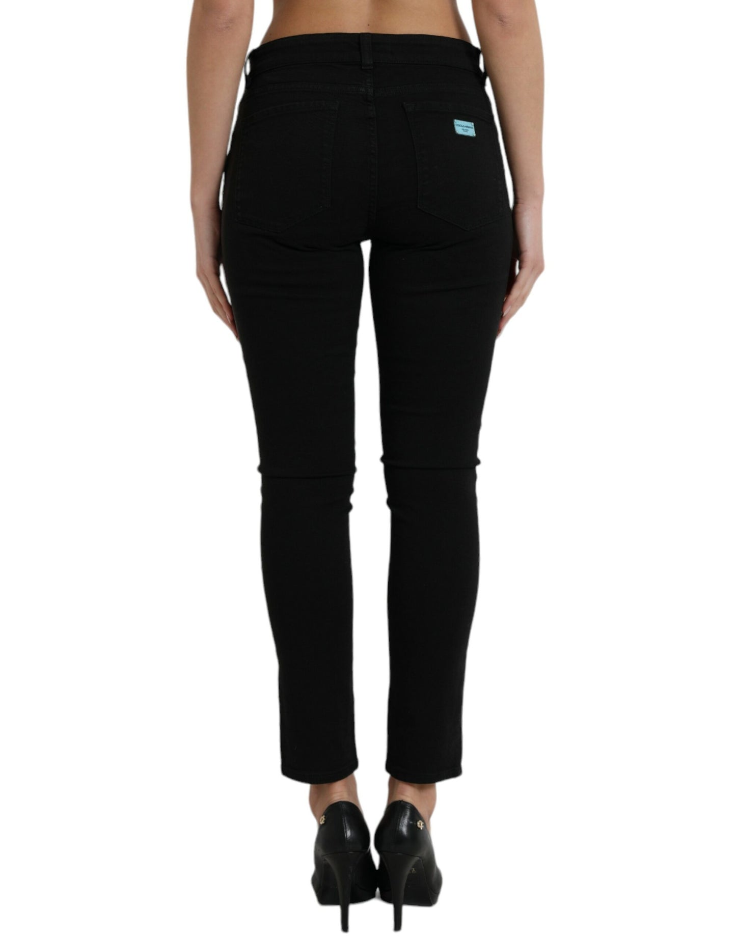 Chic Black Mid Waist Denim Jeans