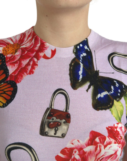 Veelkleurige bloemen hangslot vlindertanktop