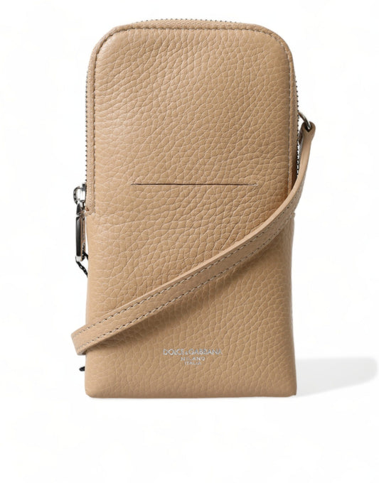 Beige lederen tas Crossbody Sling telefoontas