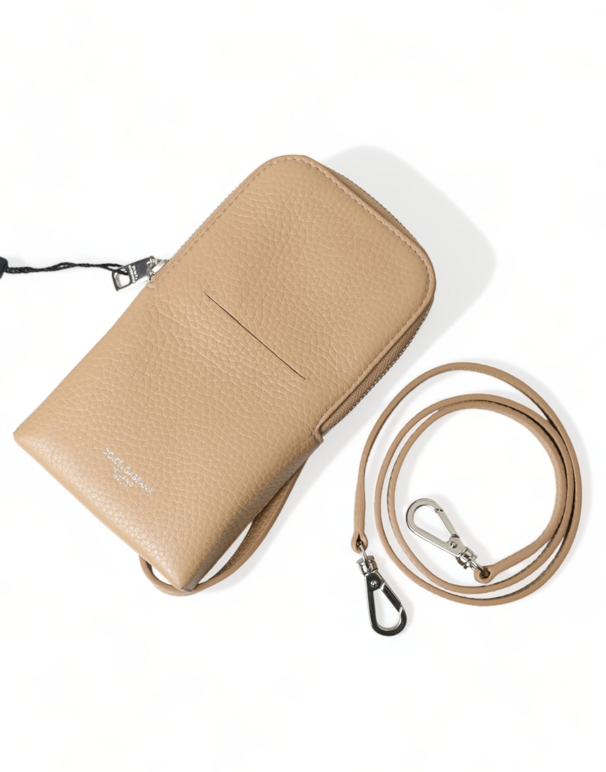 Elegante bolso bandolera de cuero beige para teléfono