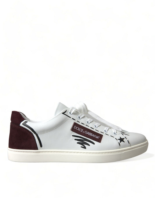 Witte bordeaux lederen lage sneakers met logo