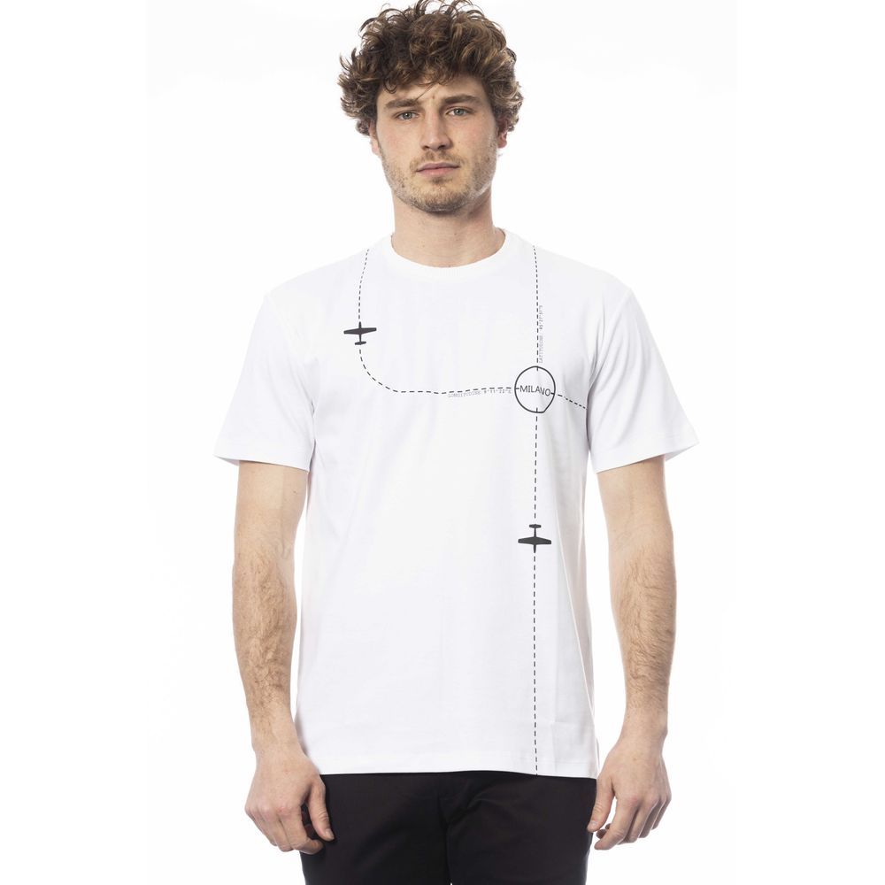 Camiseta blanca elegante con cuello redondo de algodón