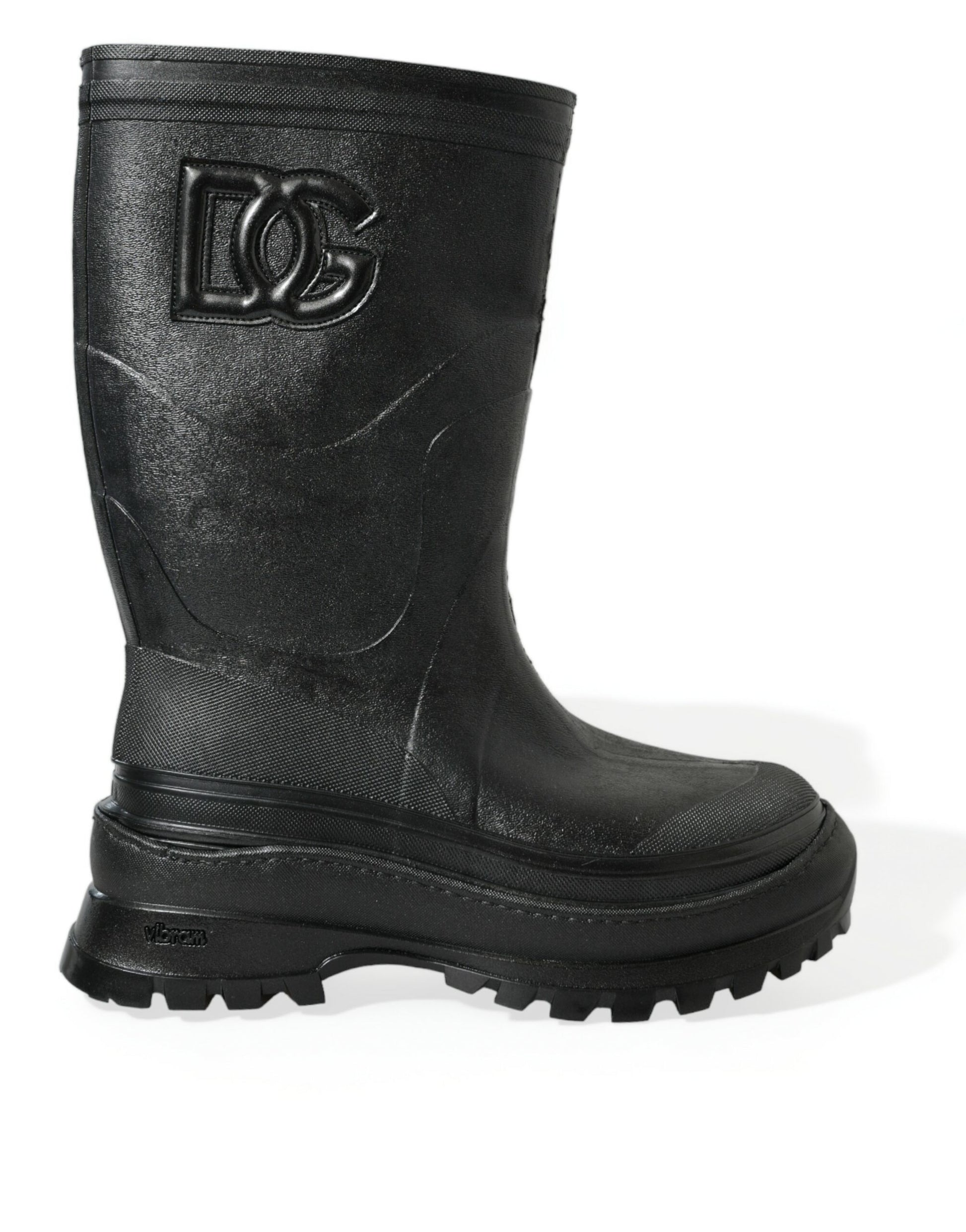 Elegantes botas de lluvia de goma metálica con logotipo DG