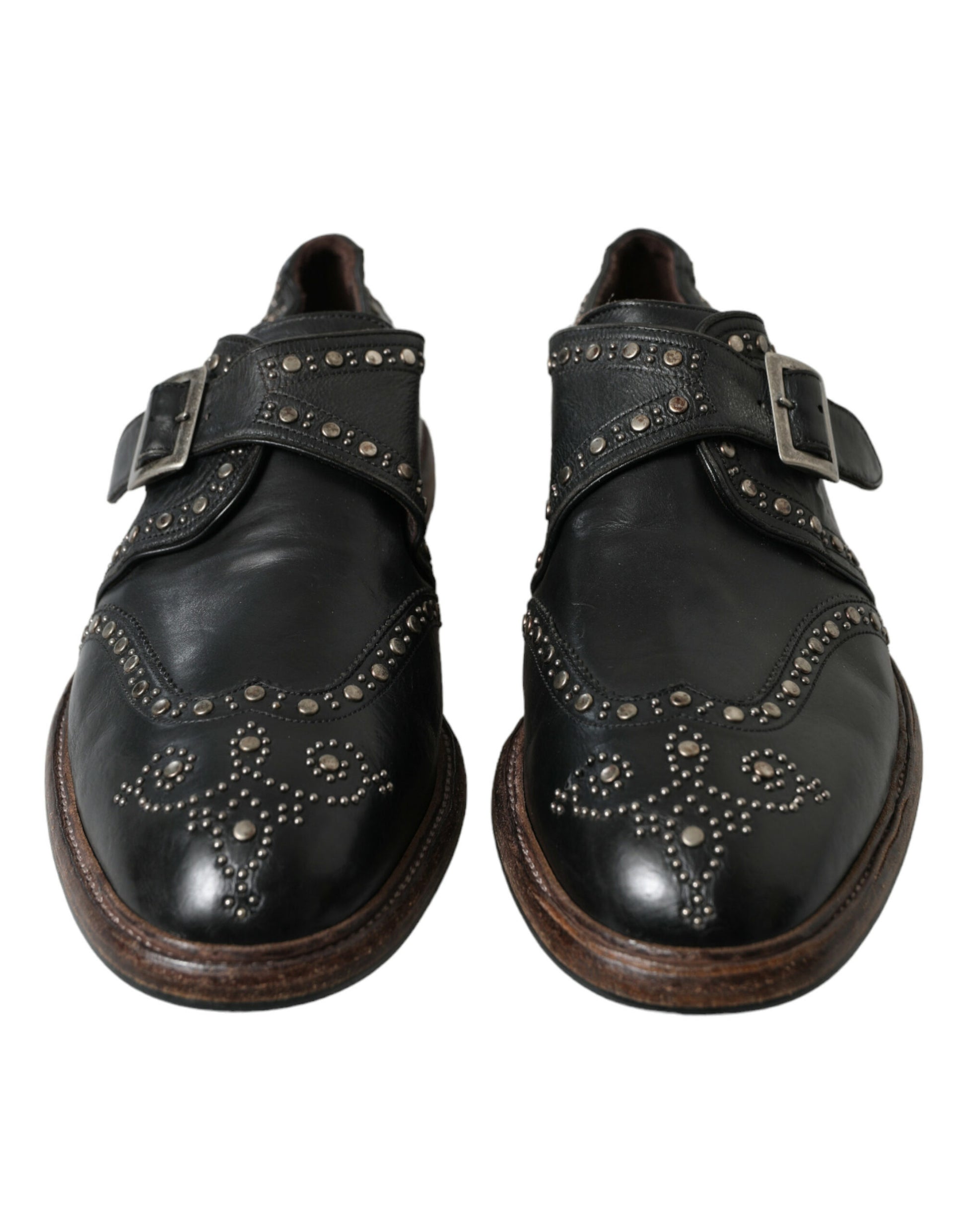 Zwart lederen schoenen met monniksriem en studs