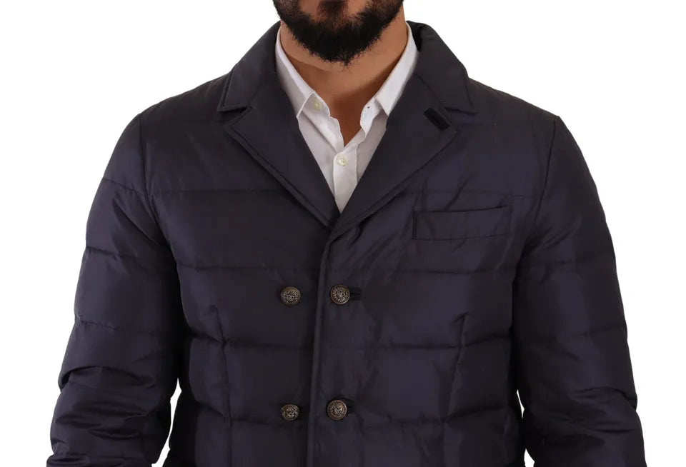 Elegante chaqueta de mezcla de seda azul oscuro