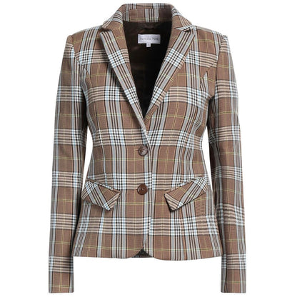 Elegant Tartan Patterned Cotton Blend Blazer