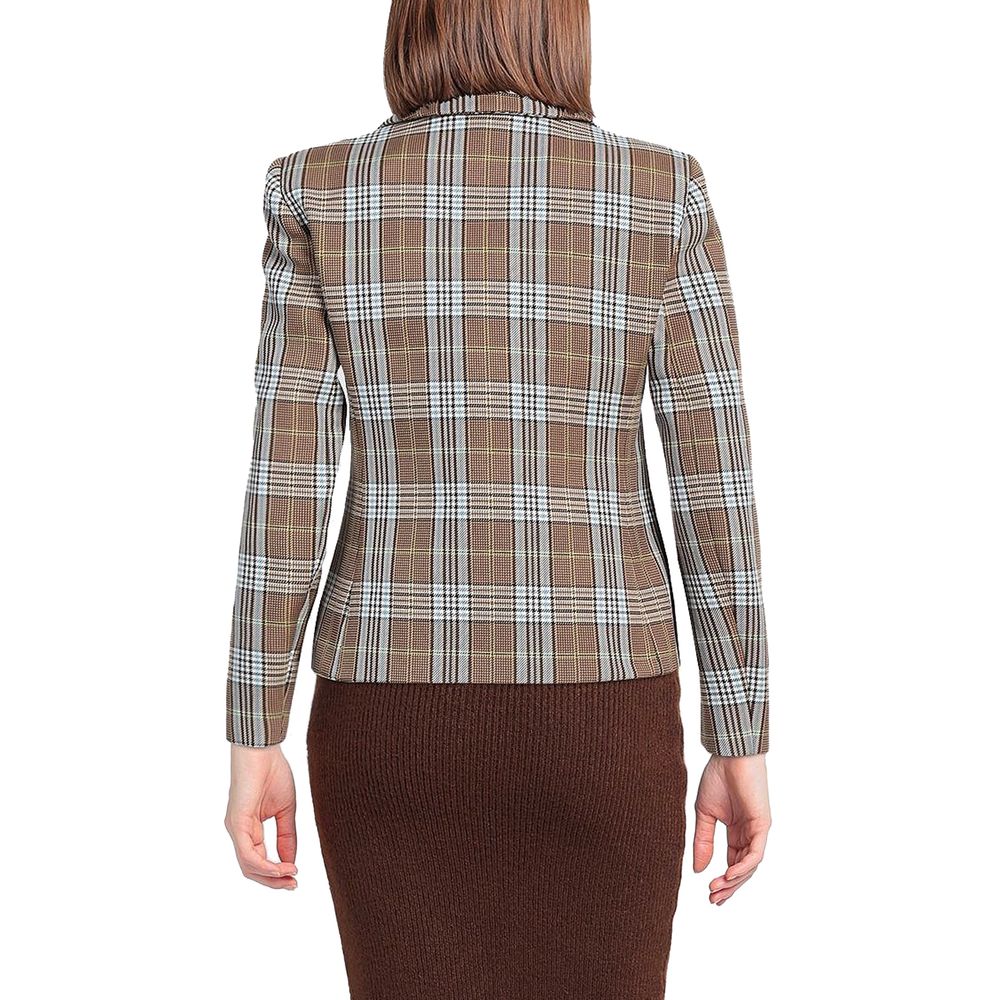 Elegant Tartan Patterned Cotton Blend Blazer