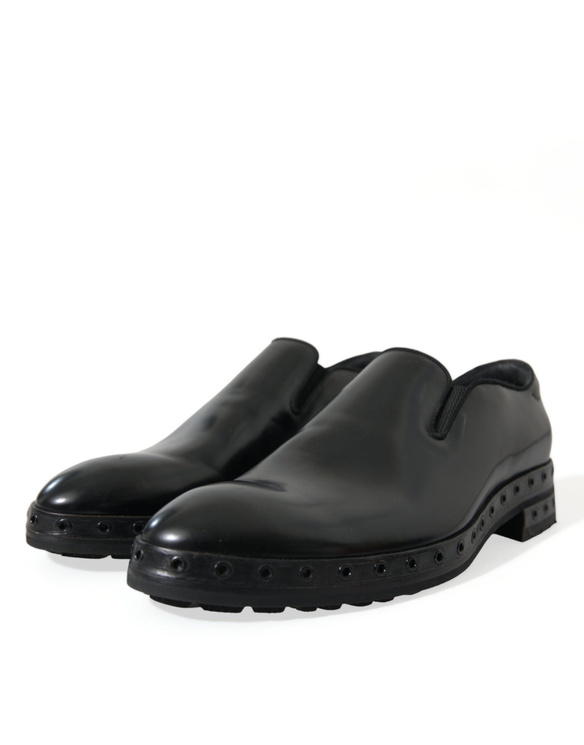 Zwart lederen loafers met studs, nette schoenen