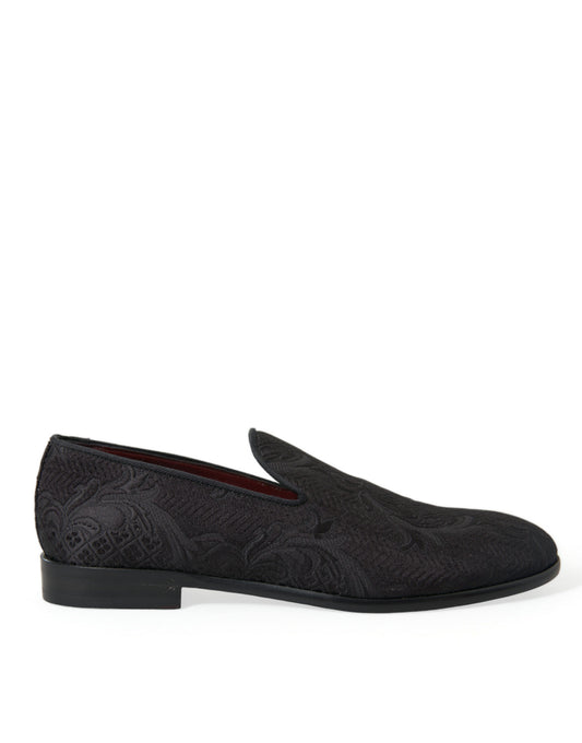 Zwarte brokaat heren slip-on loafer-kledingschoenen