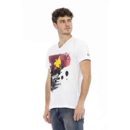 Elegante camiseta blanca con cuello en V y estampado frontal