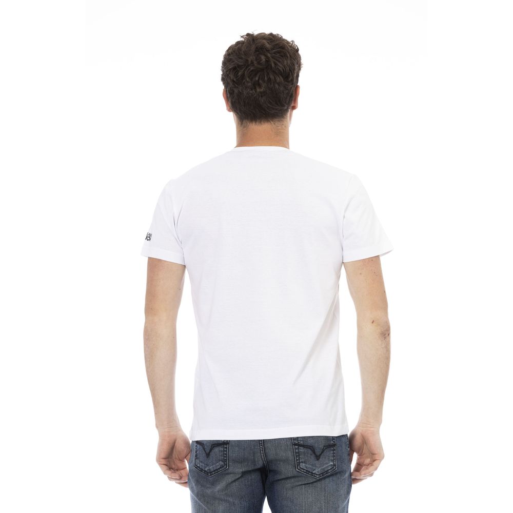 Elegante camiseta blanca con cuello en V y estampado frontal