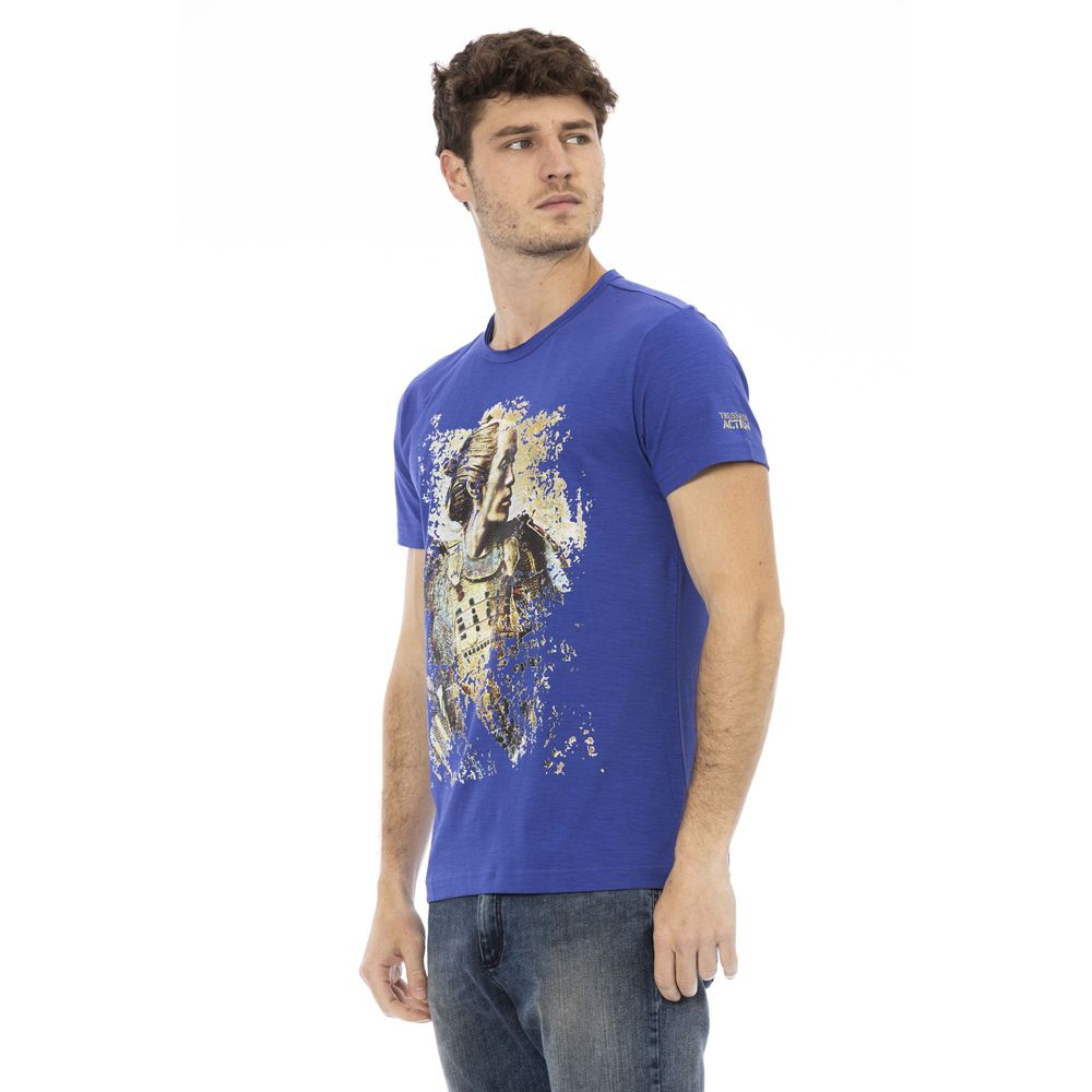 Elegante camiseta de algodón azul con estampado frontal único