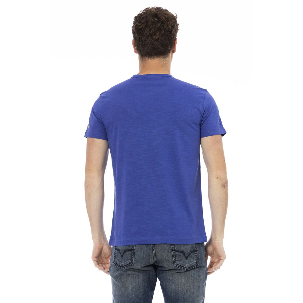 Elegante camiseta de algodón azul con estampado frontal único