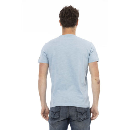 Elegante camiseta de algodón azul claro para hombre