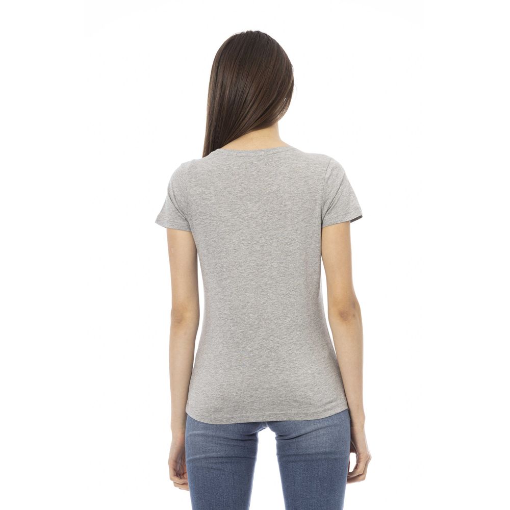 Elegante camiseta gris con cuello en V y estampado elegante