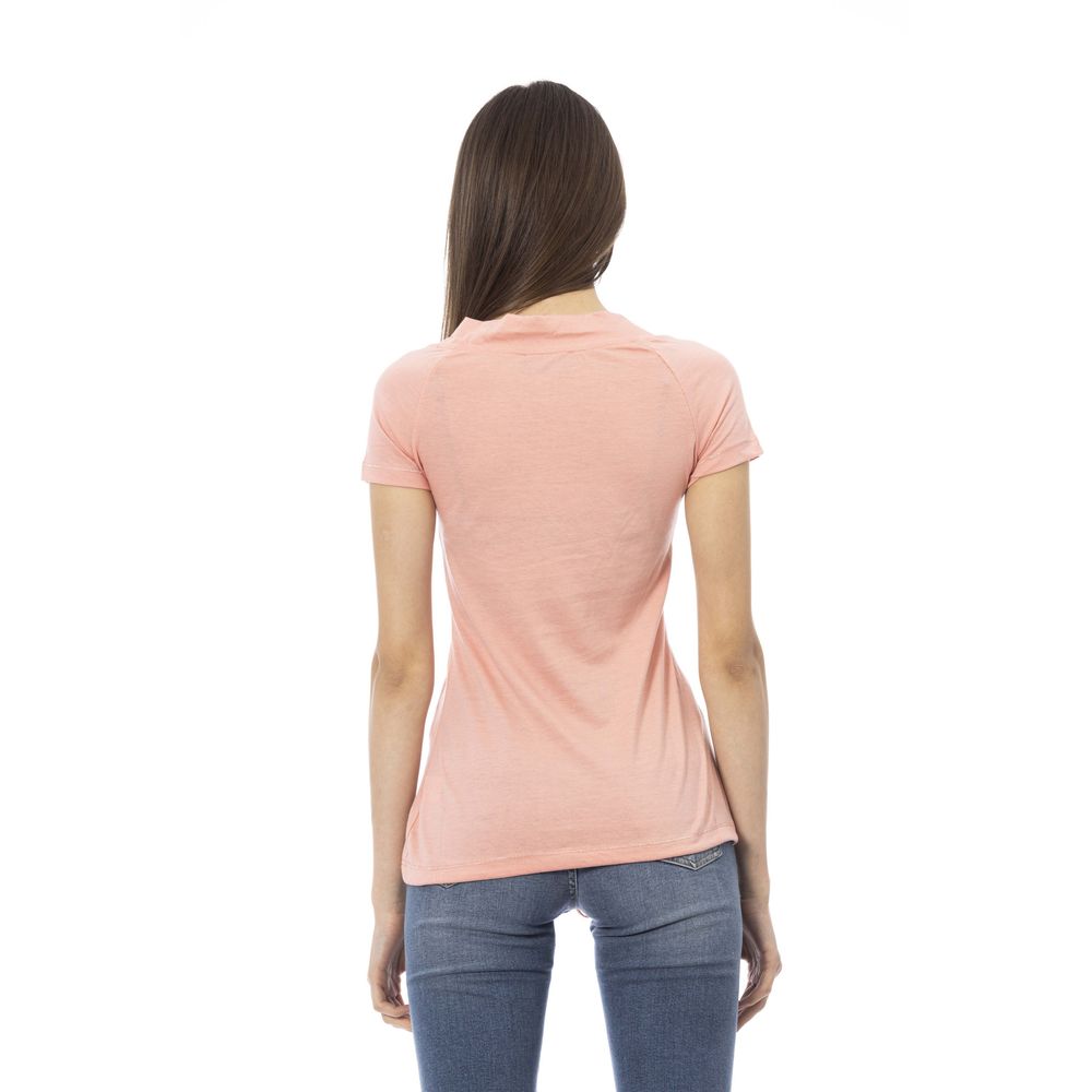 Elegante camiseta rosa de manga corta con estampado chic