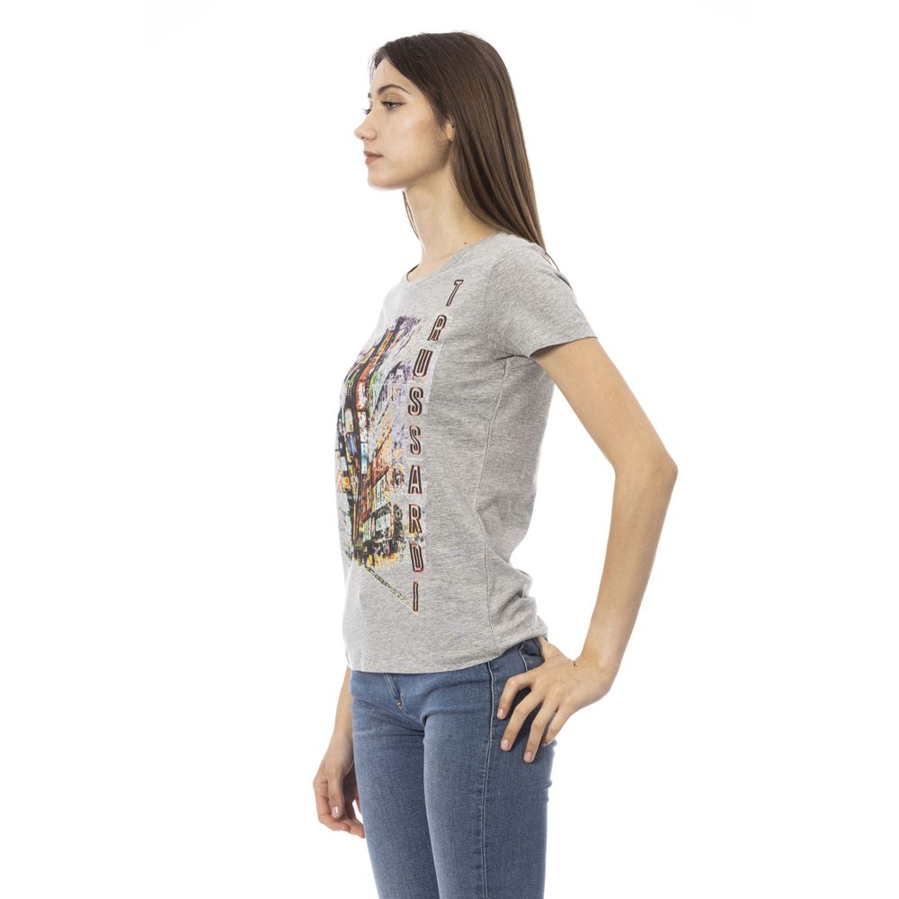 Chique grijs katoenmix T-shirt met unieke print