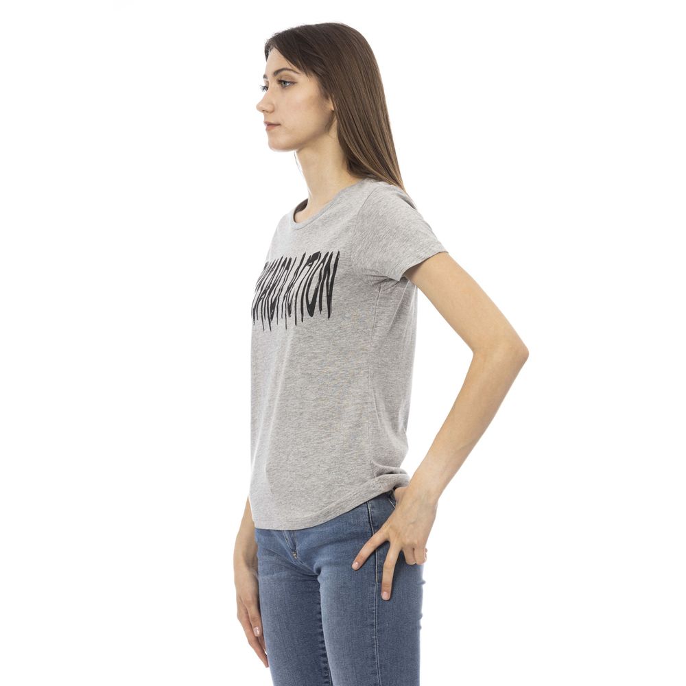 Elegante camiseta gris de mezcla de algodón con estampado chic