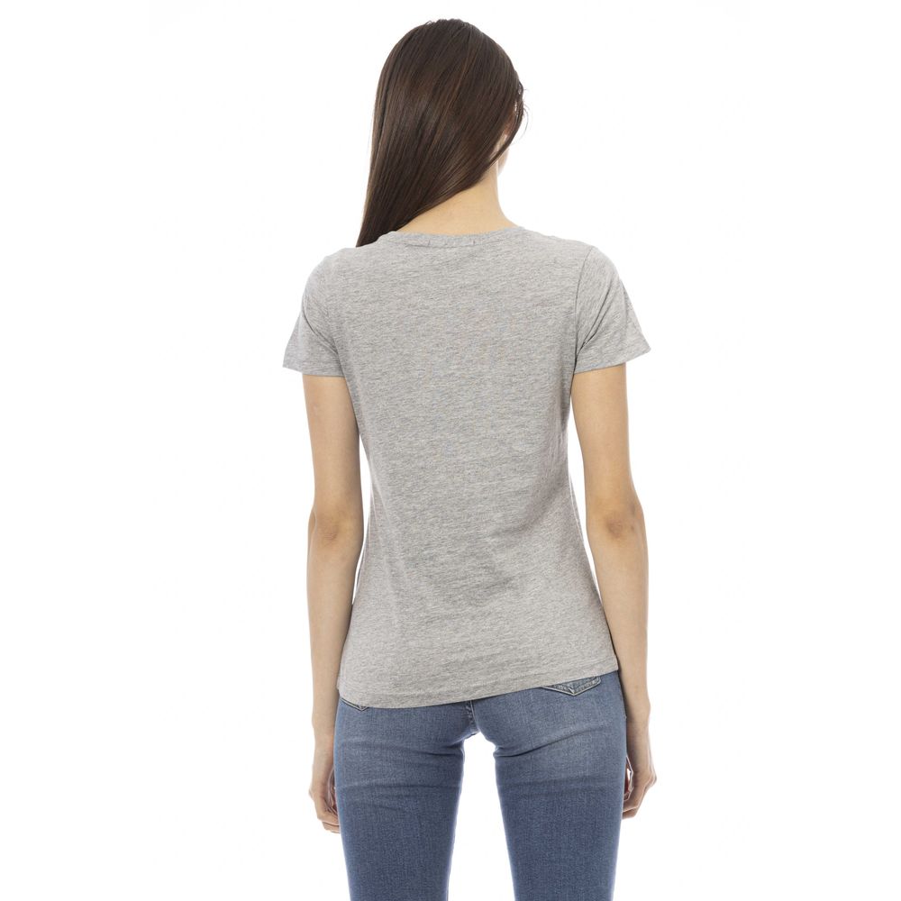 Elegante camiseta gris de mezcla de algodón con estampado chic