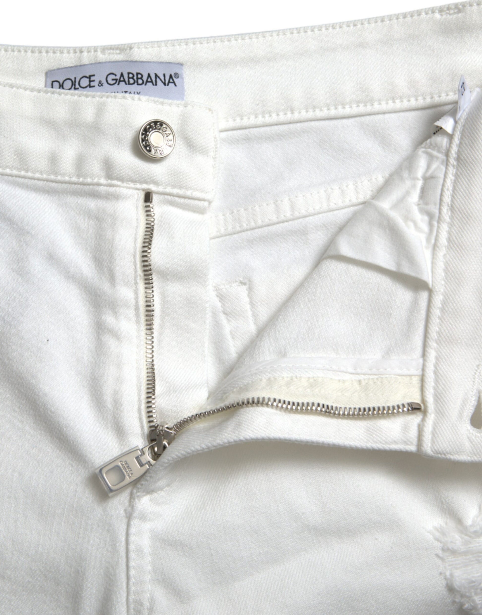 Witte katoenen cropped denim jeans met wijde pijpen