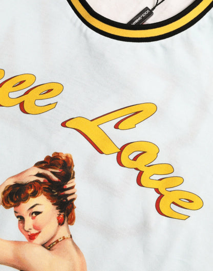 Lichtblauw katoenen Free Love T-shirt met ronde hals