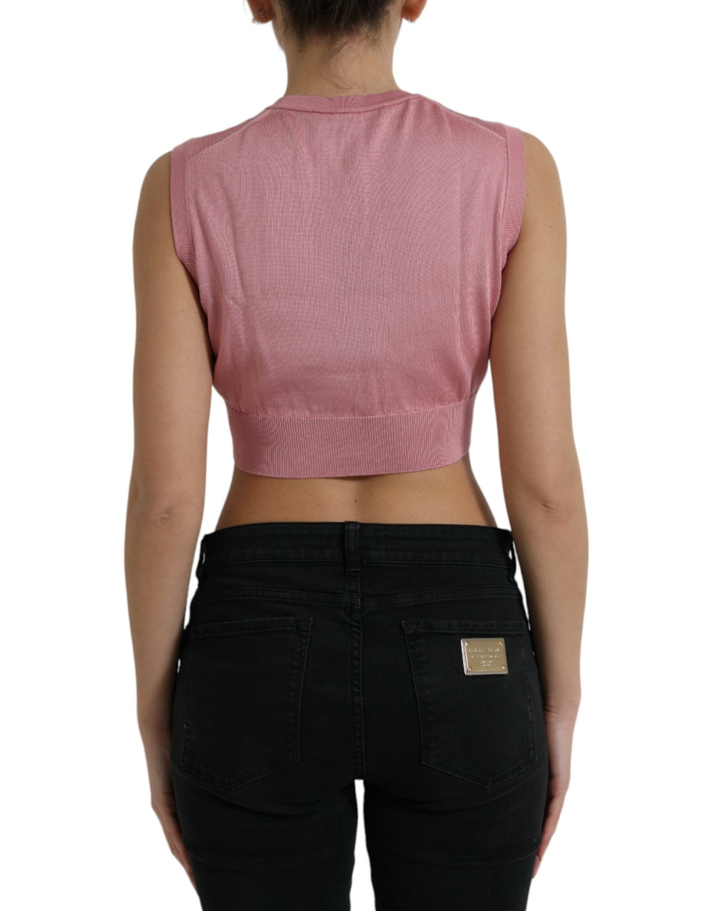 Roze cropped mouwloze tanktop met ronde hals