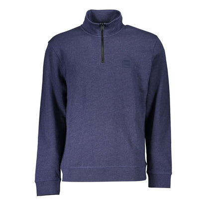 Sudadera Orgánica Azul Elegante Con Media Cremallera