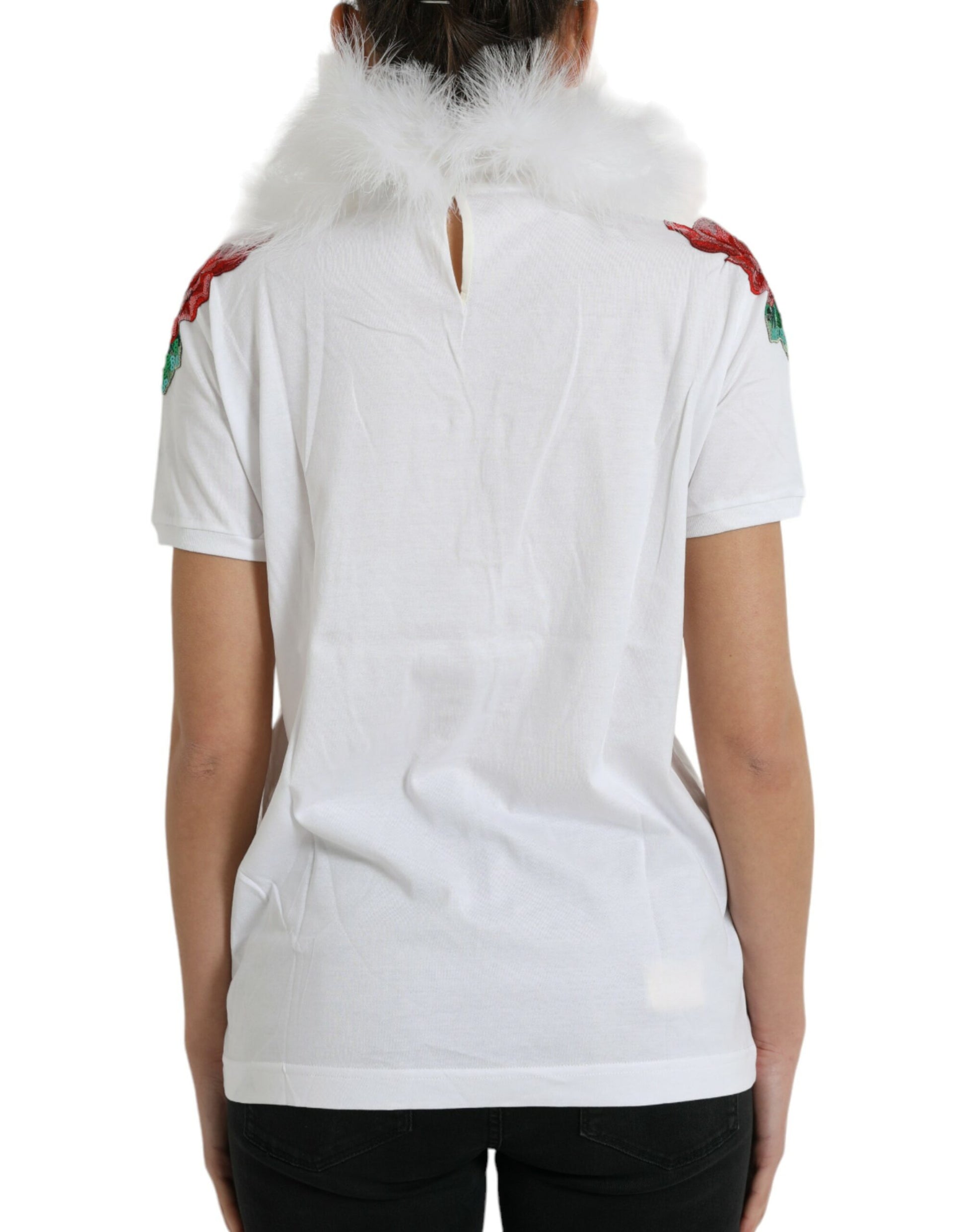 Wit katoenen T-shirt met kerstpaillettenbont