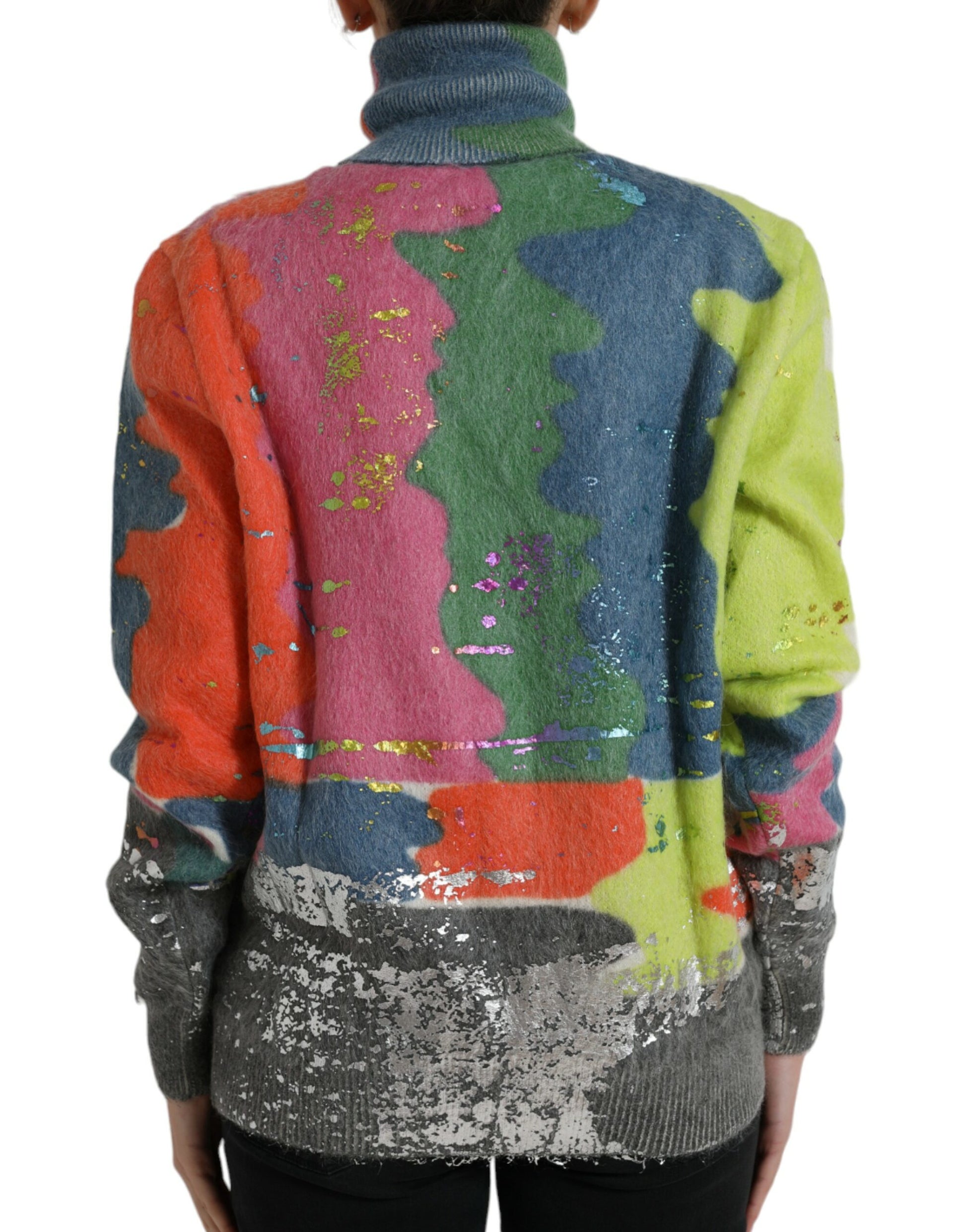 Multicolor Mohair Turtleneck Casual Sweater