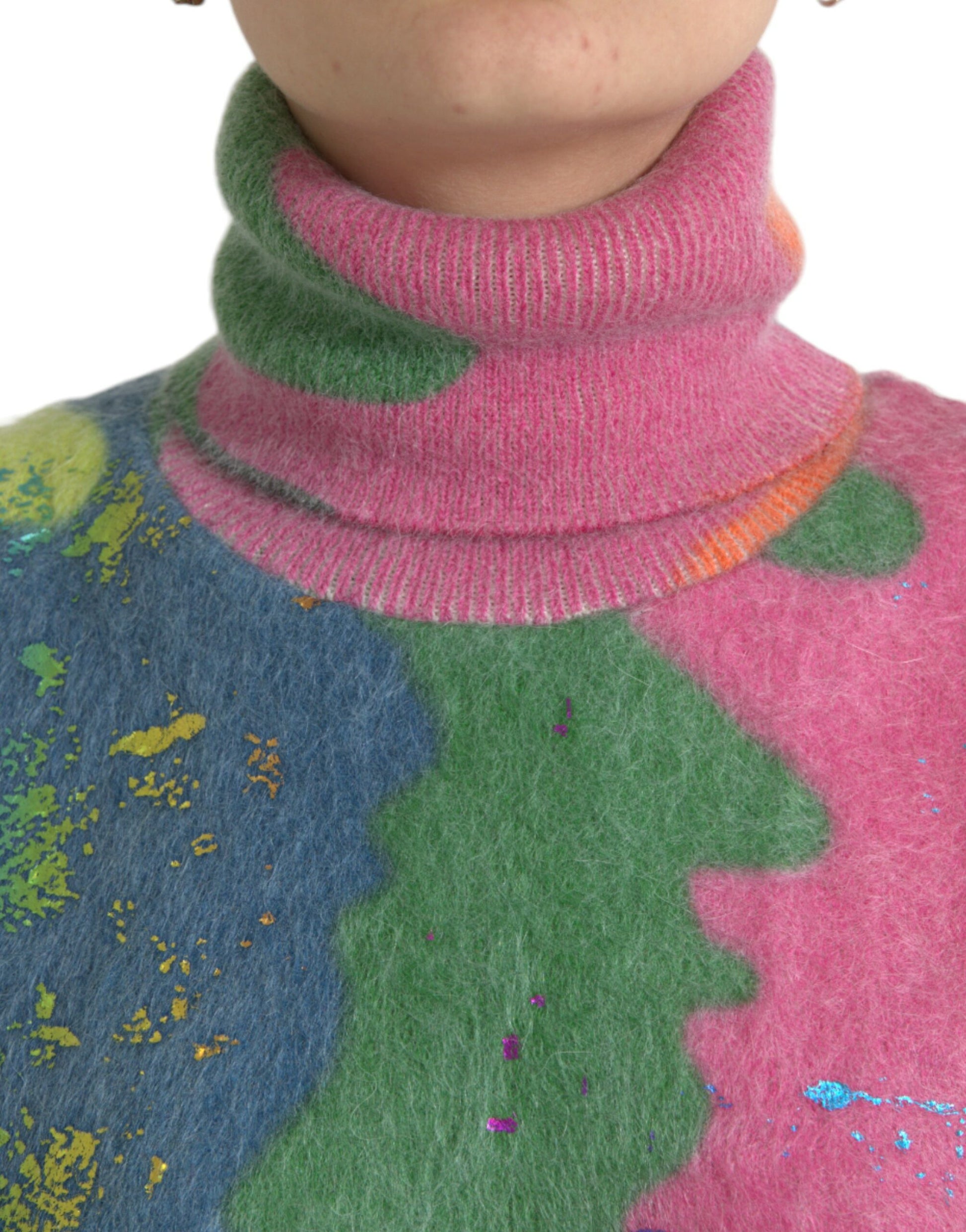 Multicolor Mohair Turtleneck Casual Sweater