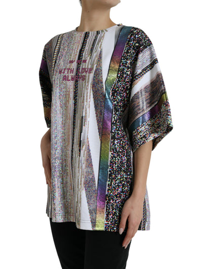 Camiseta elegante multicolor con cuello redondo