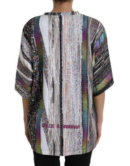 Camiseta elegante multicolor con cuello redondo