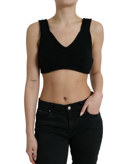 Zwarte cropped kasjmier bustiertop met V-hals