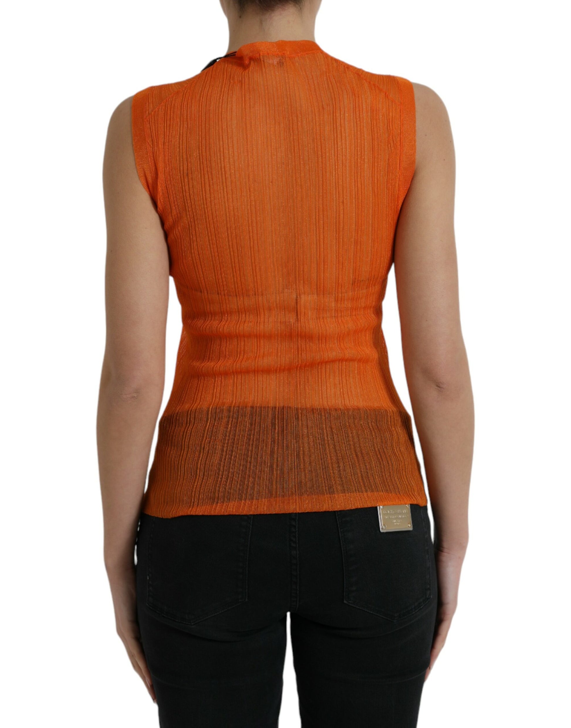 Camiseta sin mangas naranja elegante con cuello redondo