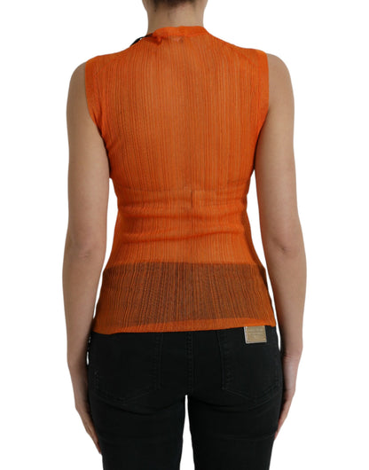 Oranje doorzichtige tanktop met ronde hals en blouse