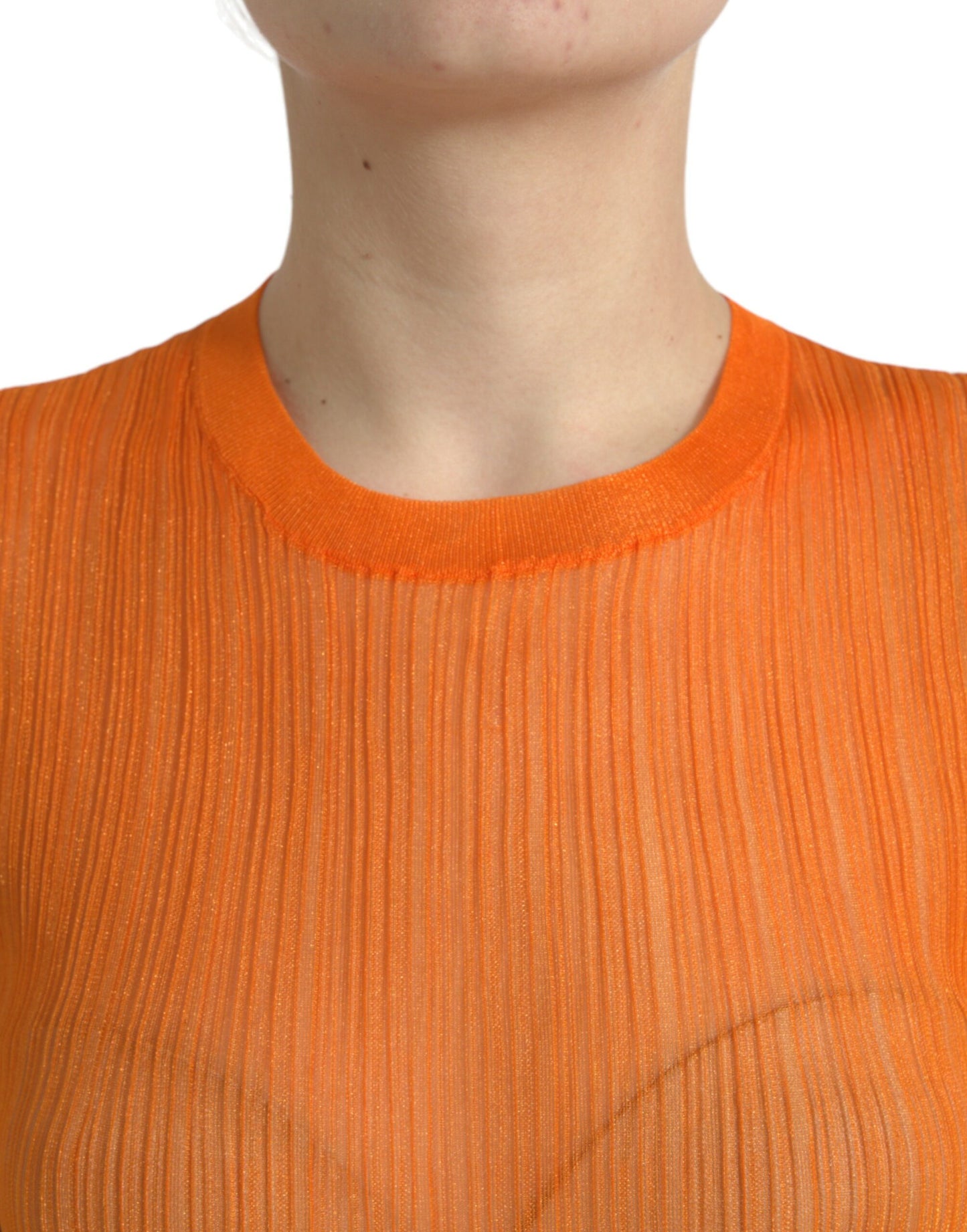 Oranje doorzichtige tanktop met ronde hals en blouse